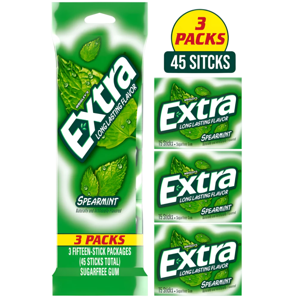 EXTRA Spearmint Sugarfree Chewing Gum, Multipack (3 Packs)